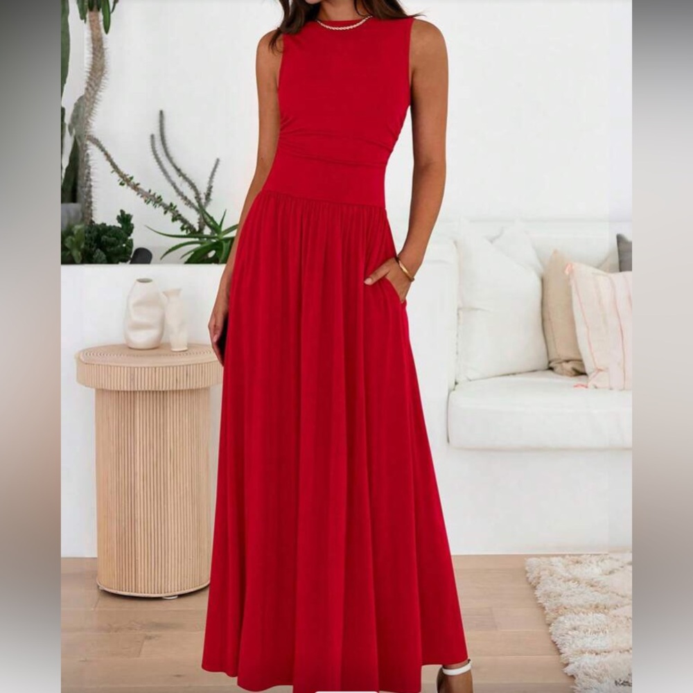 Elegant Red Sleeveless Maxi Dress